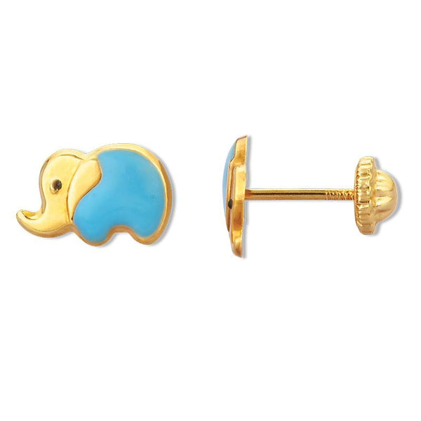 14K Gold Baby Enamel Elephant Screwback Stud Earring for Children - 6x10mm (Whole Piece)