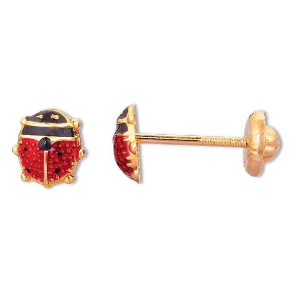 14K Gold Baby Enamel Ladybug Screwback Stud Earring