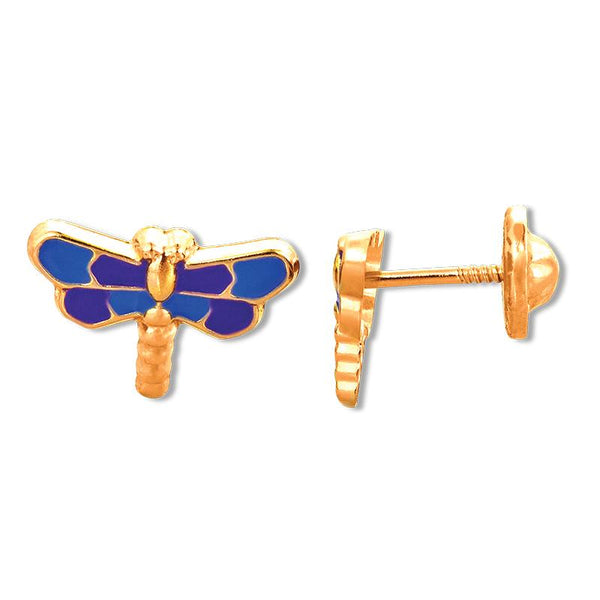 14K Yellow Gold Blue and Purple Enamel Firefly Screwback Stud Earrings