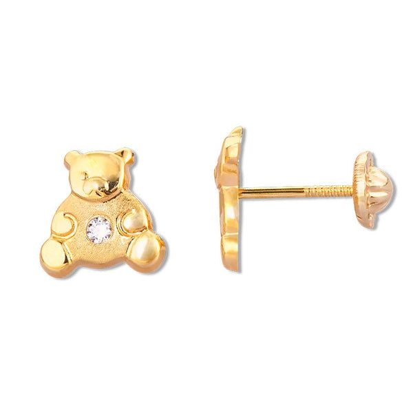 14K Yellow Gold Enamel Baby Teddy Bear Stud Earrings