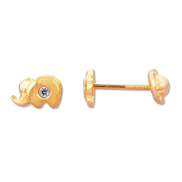 14K Gold Elephant Screwback Stud Earrings