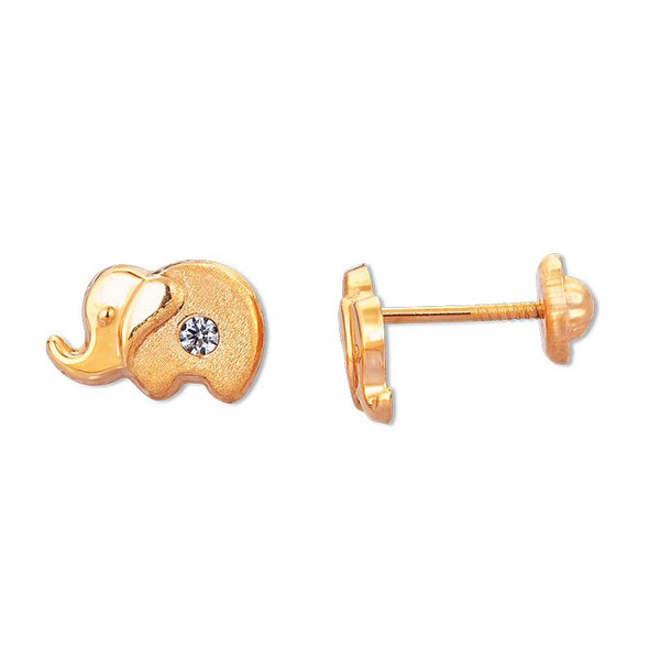 14K Gold Baby CZ Elephant Screwback Stud Earring