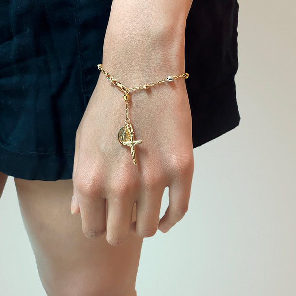 Tri-Color Gold Rosary Bracelet