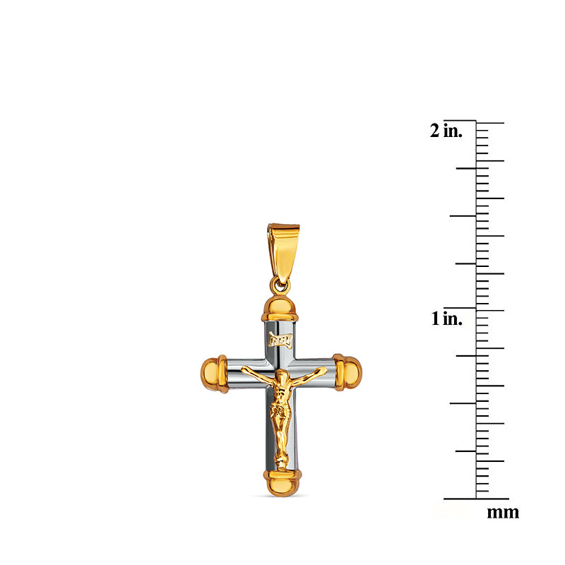 TWO TONE ROUNDED TIP JESUS CROSS PENDANT
