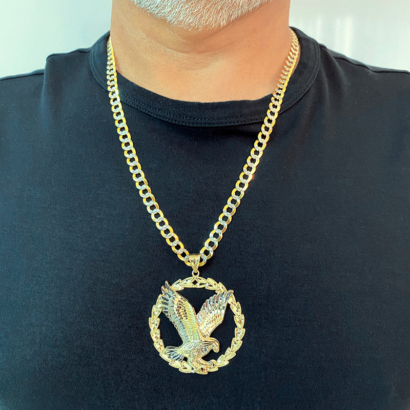 Gold Eagle Pendant with White Pave Curb Chain - Large
