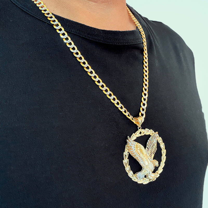Gold Eagle Pendant with White Pave Curb Chain - Large