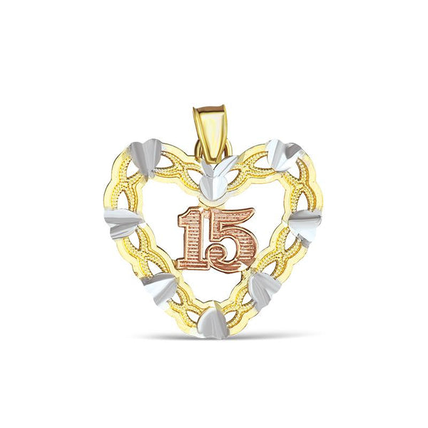 14K Yellow Gold Heart 15 Year Quinceanera CZ Charm Pendant For Necklace or  Chain | eBay