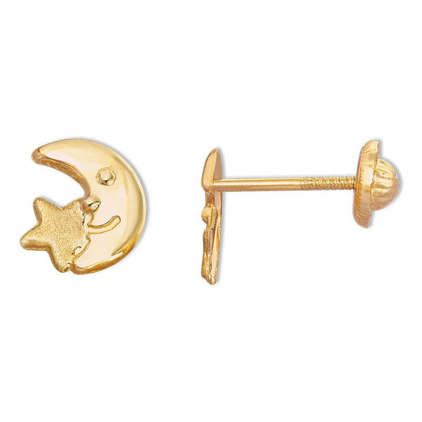 14K Yellow Gold Moon and Star Stud Earrings