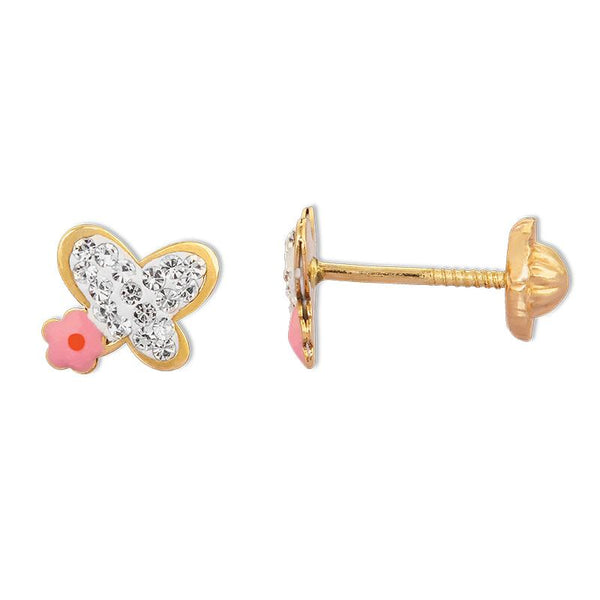 14K Gold Butterfly and Flower  Stud Earrings