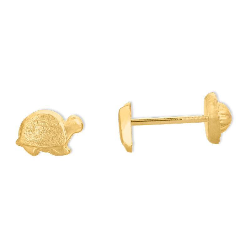 14K Yellow Gold Satin Finish Turtle Screwback Earrings