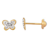 14K Yellow Gold CZ Butterfly Screwback Earrings
