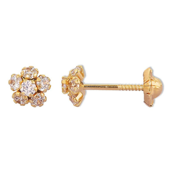 14K Gold Fancy CZ Stud Flower Earrings