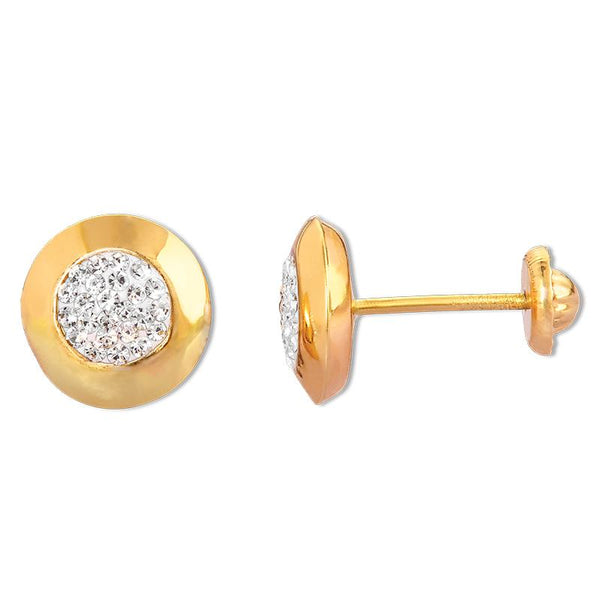 14K Yellow Gold Fancy CZ Round Screwback Earring