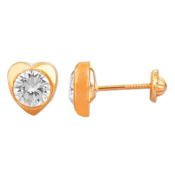 14K Yellow Gold Fancy CZ Heart Stud Screwback Earring