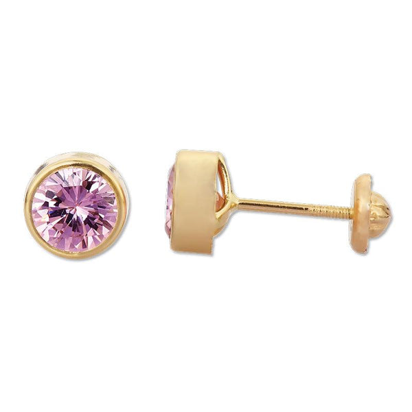 14K White Gold Fancy Light Pink CZ Round Screwback Earring